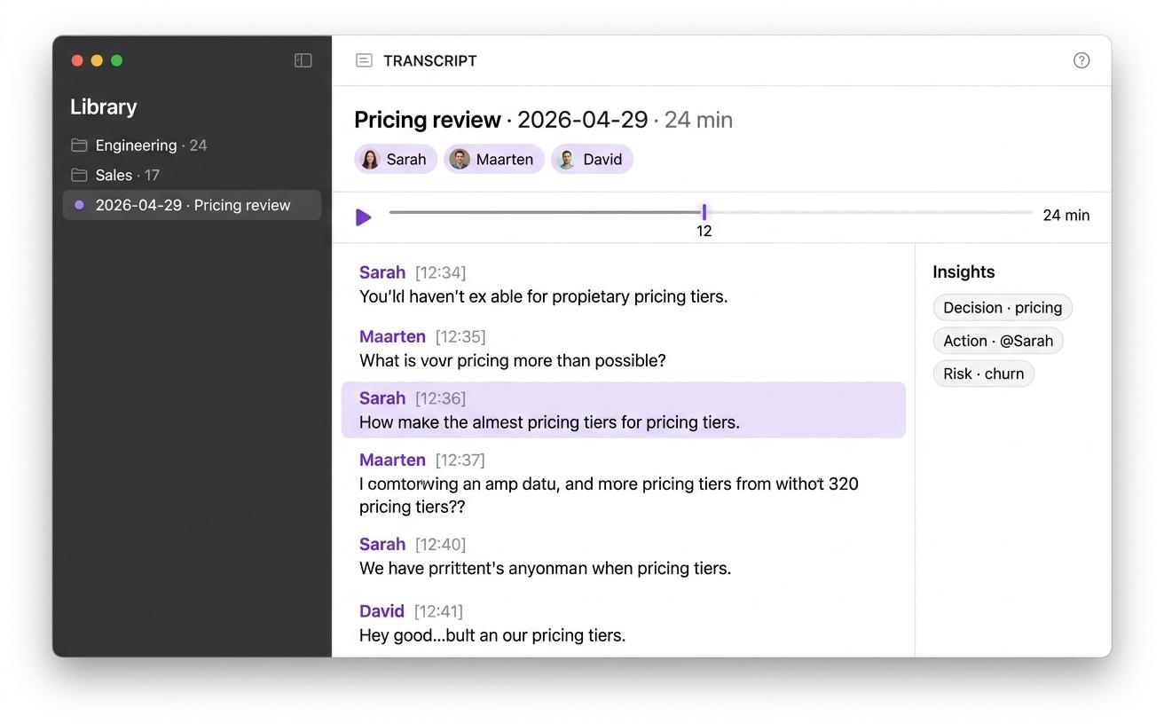 Speaker-aware transcript view in MeetMemo